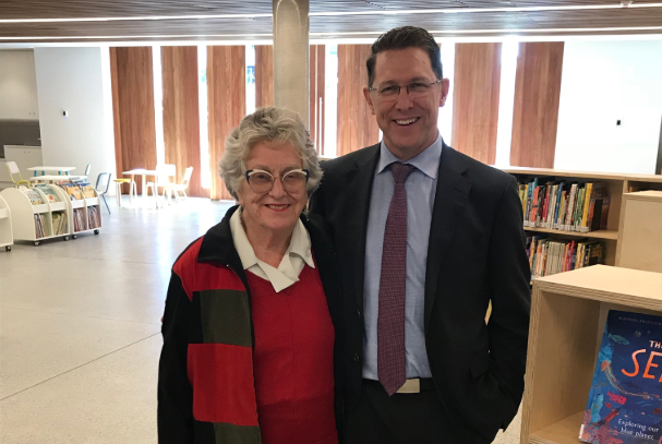 Mirvac team member with woman at Marrickville library