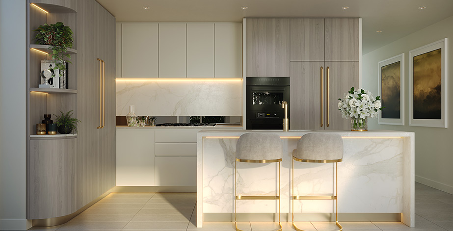 Portman on the Park Green Square kitchen render