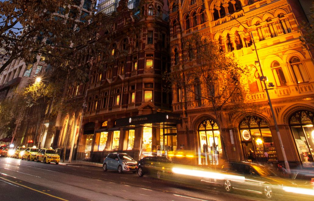 city night shot melbourne building