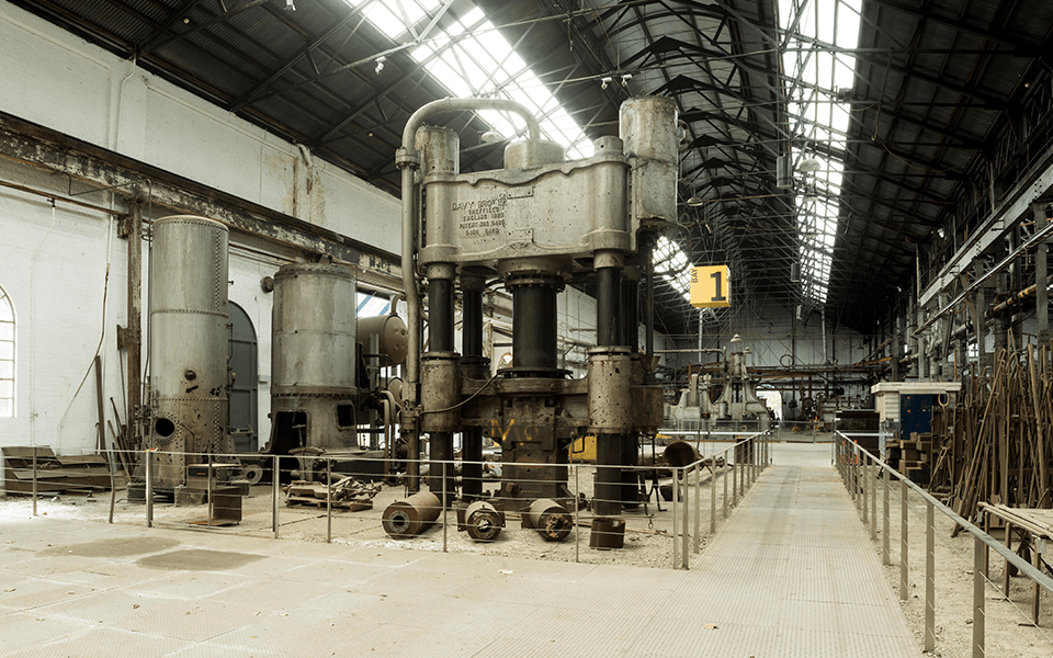 The Davy Press (centre) next to the Hydraulic Reservoir, Steam Intensifier, and Steam Reservoir (left) 
