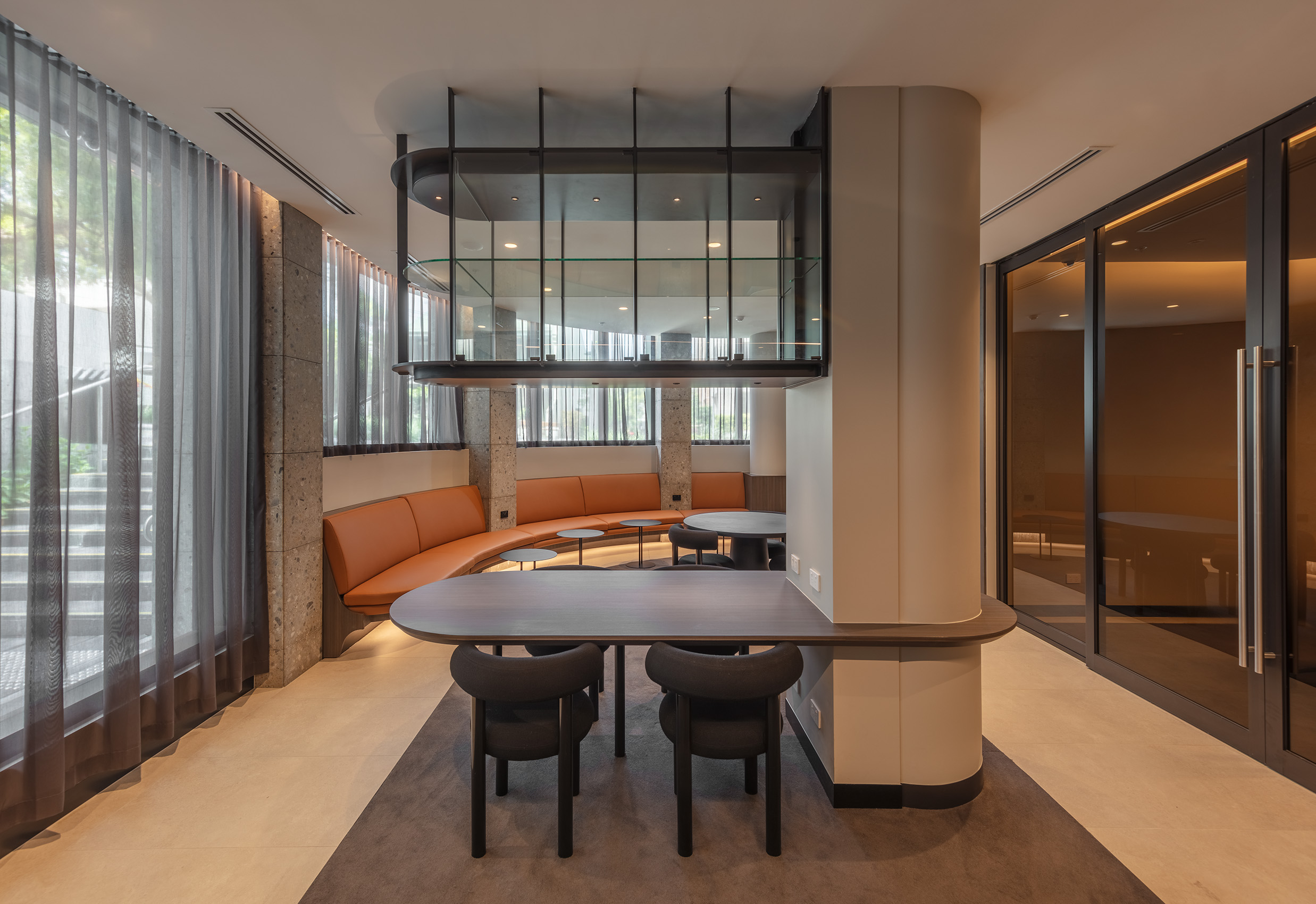 a bathroom with a large mirror