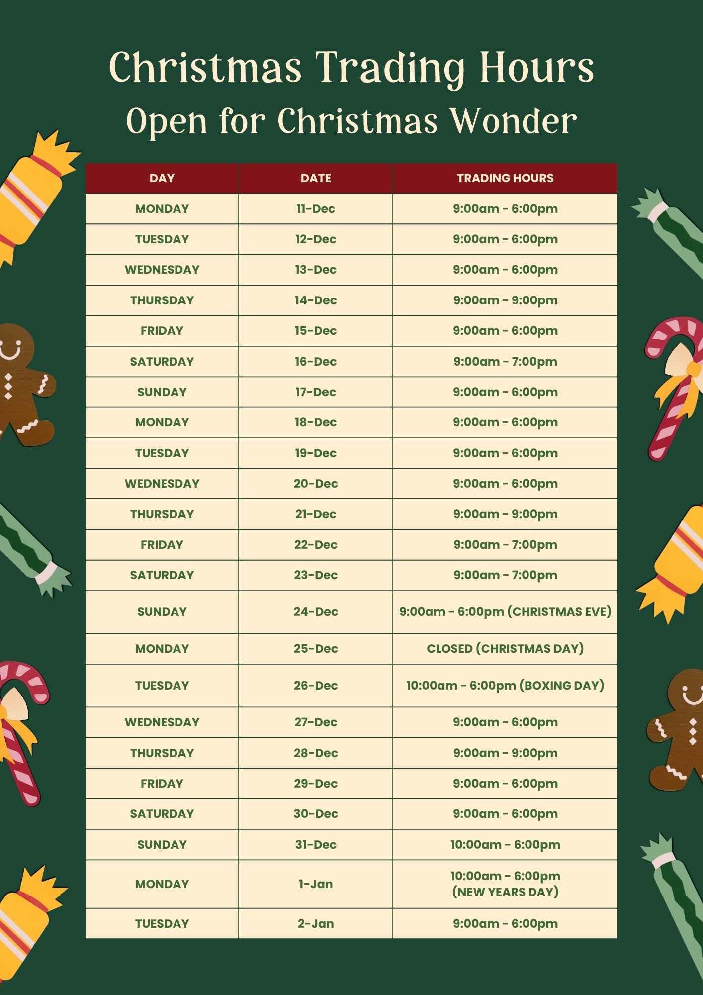 Christmas Trading Hours Rhodes Waterside